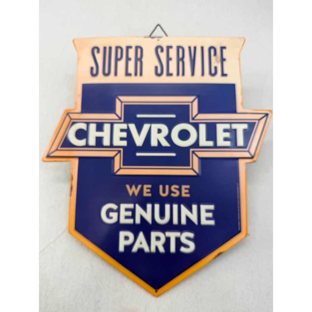 Chevrolet Super Service Genuine Parts Embossed Metal Sign Garage Wall Decor
